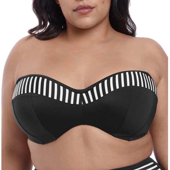 NEW Elomi Malibu Days Underwire Bandeau Bikini Swim Top 7633 Black White Stripes - Picture 1 of 2